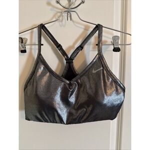 Nike Indy Icon Clash Gray Metallic Sports Bra Sz Large